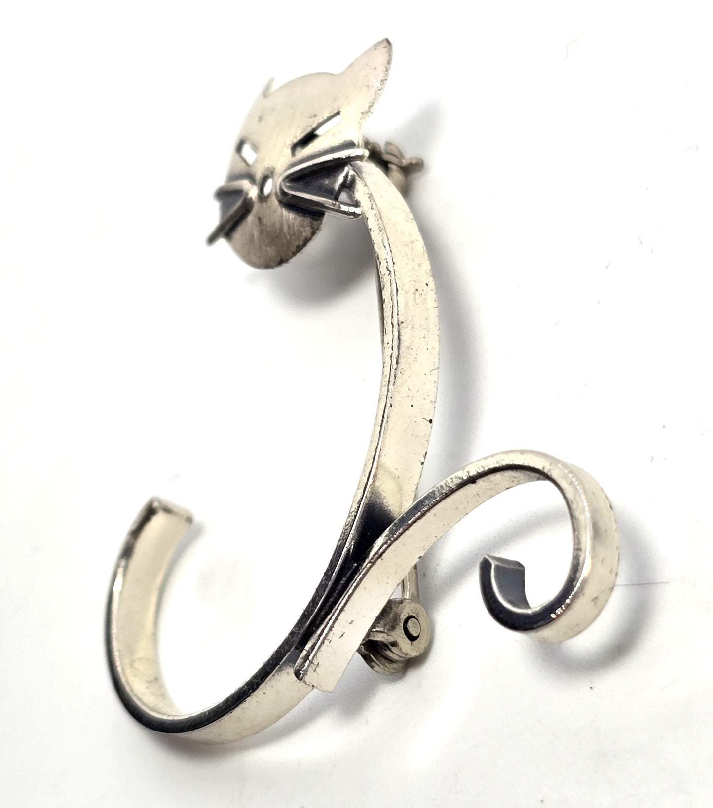 Beau Sterling modernist mid century cat vintage sterling silver feline brooch