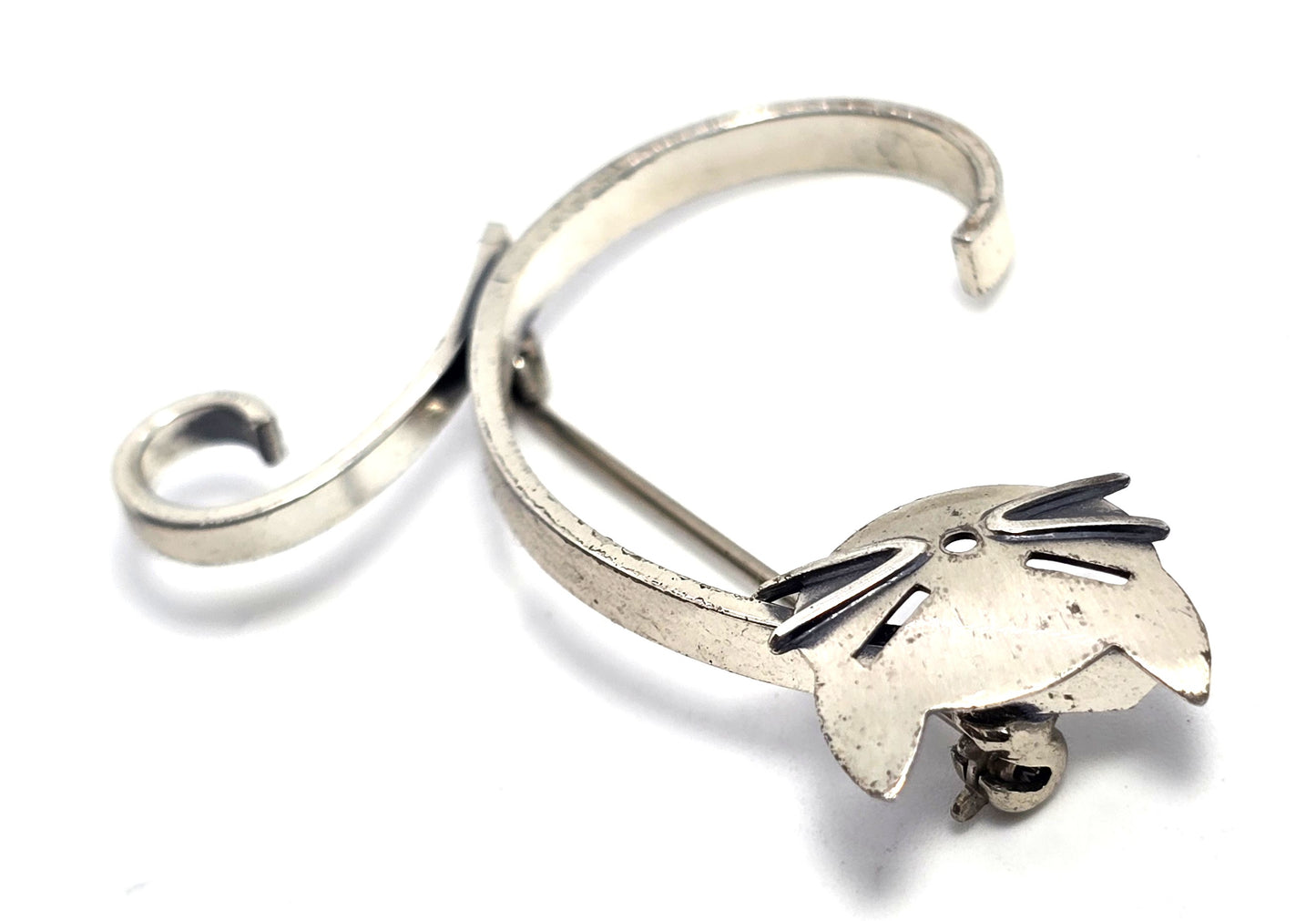 Beau Sterling modernist mid century cat vintage sterling silver feline brooch