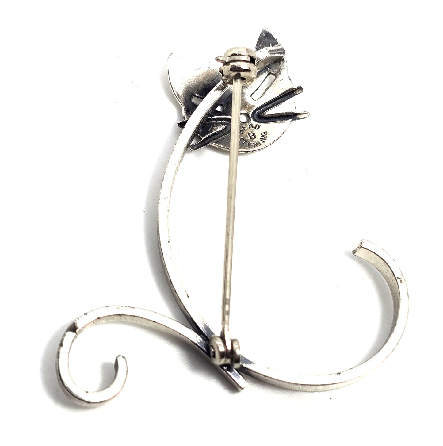 Beau Sterling modernist mid century cat vintage sterling silver feline brooch