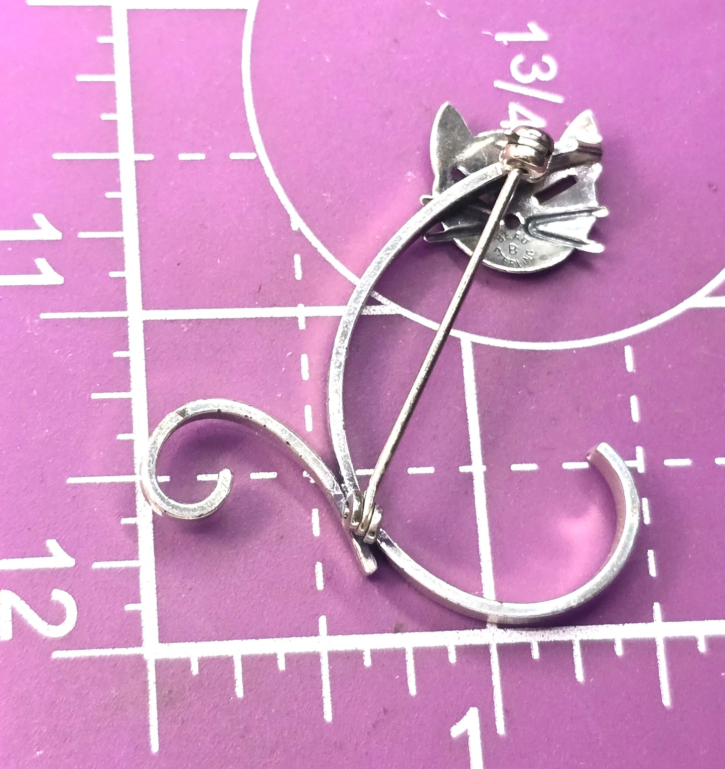 Beau Sterling modernist mid century cat vintage sterling silver feline brooch