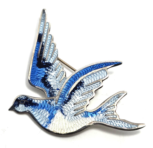 Jeronimo Fuentes Vintage Sterling Silver Enamel Brooch JF Mexico Taxco bird eagle mark