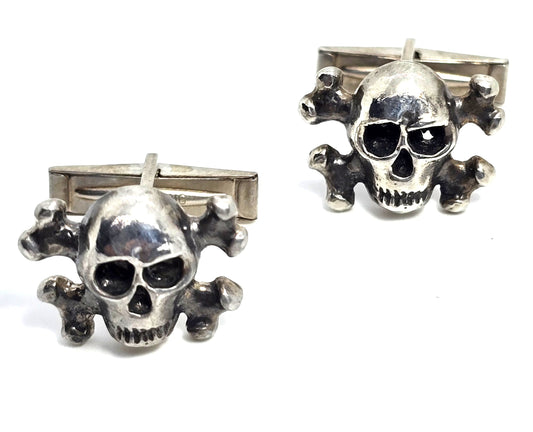 Skull and Crossbones Jolly Roger vintage pirate sterling silver cufflinks