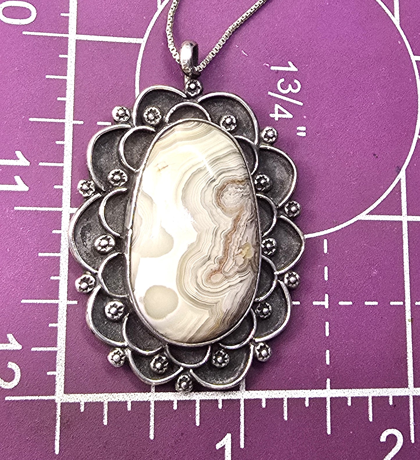 Native American artisan vintage Banded Lace Agate sterling silver 30" necklace