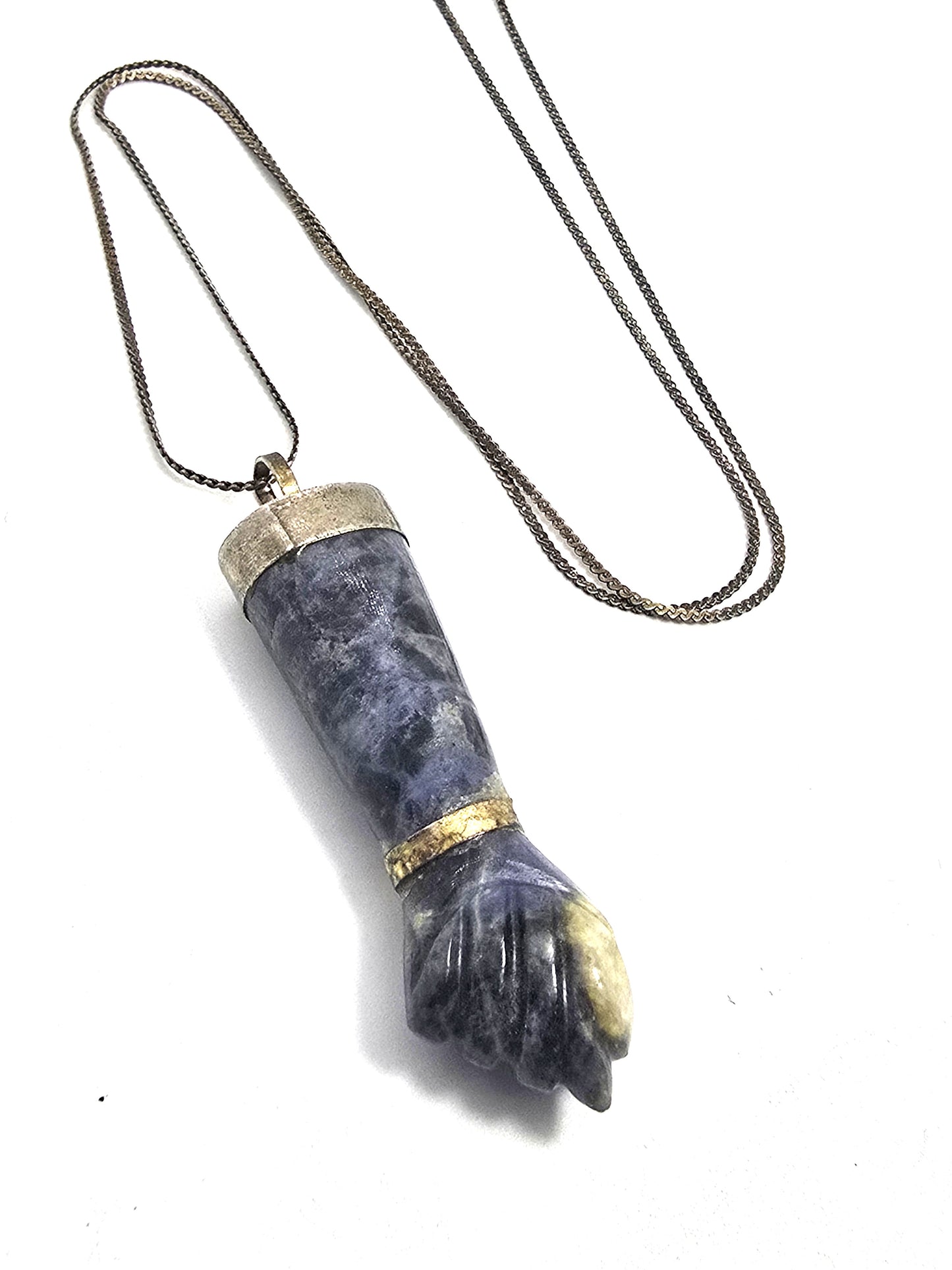 Blue sodalite gemstone Mano Figa Vermeil 800 sterling silver vintage necklace