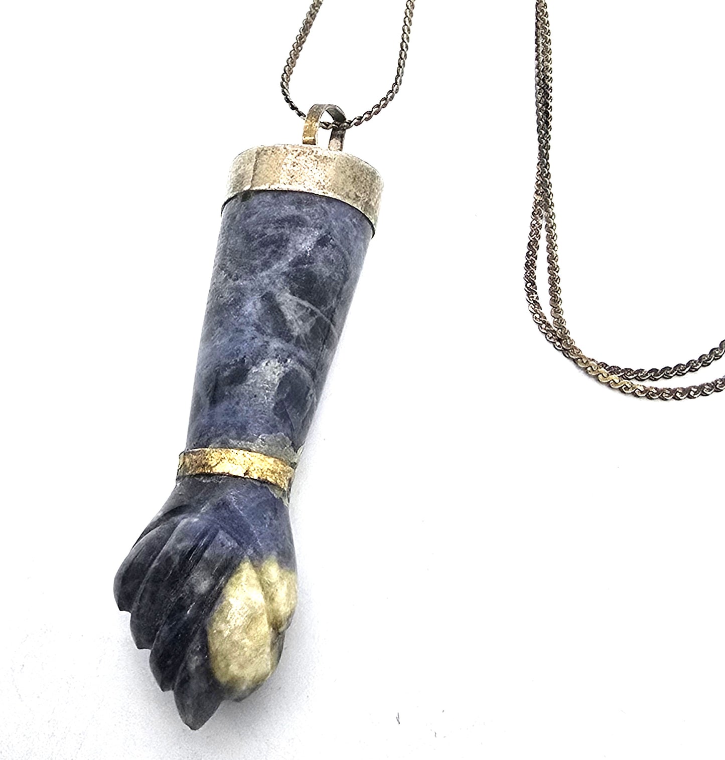 Blue sodalite gemstone Mano Figa Vermeil 800 sterling silver vintage necklace