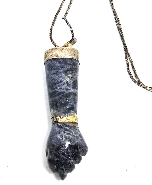 Blue sodalite gemstone Mano Figa Vermeil 800 sterling silver vintage necklace