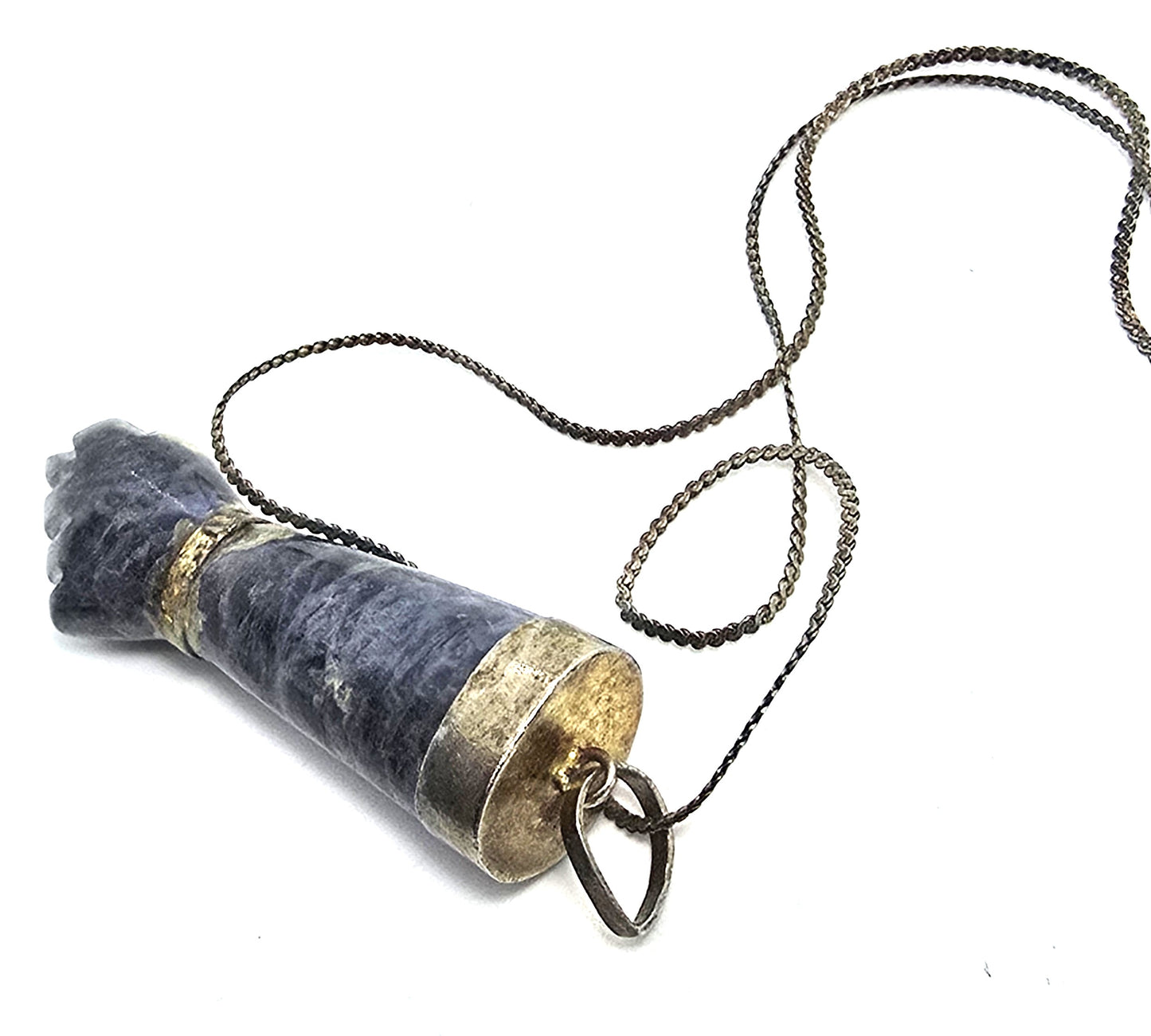 Blue sodalite gemstone Mano Figa Vermeil 800 sterling silver vintage necklace