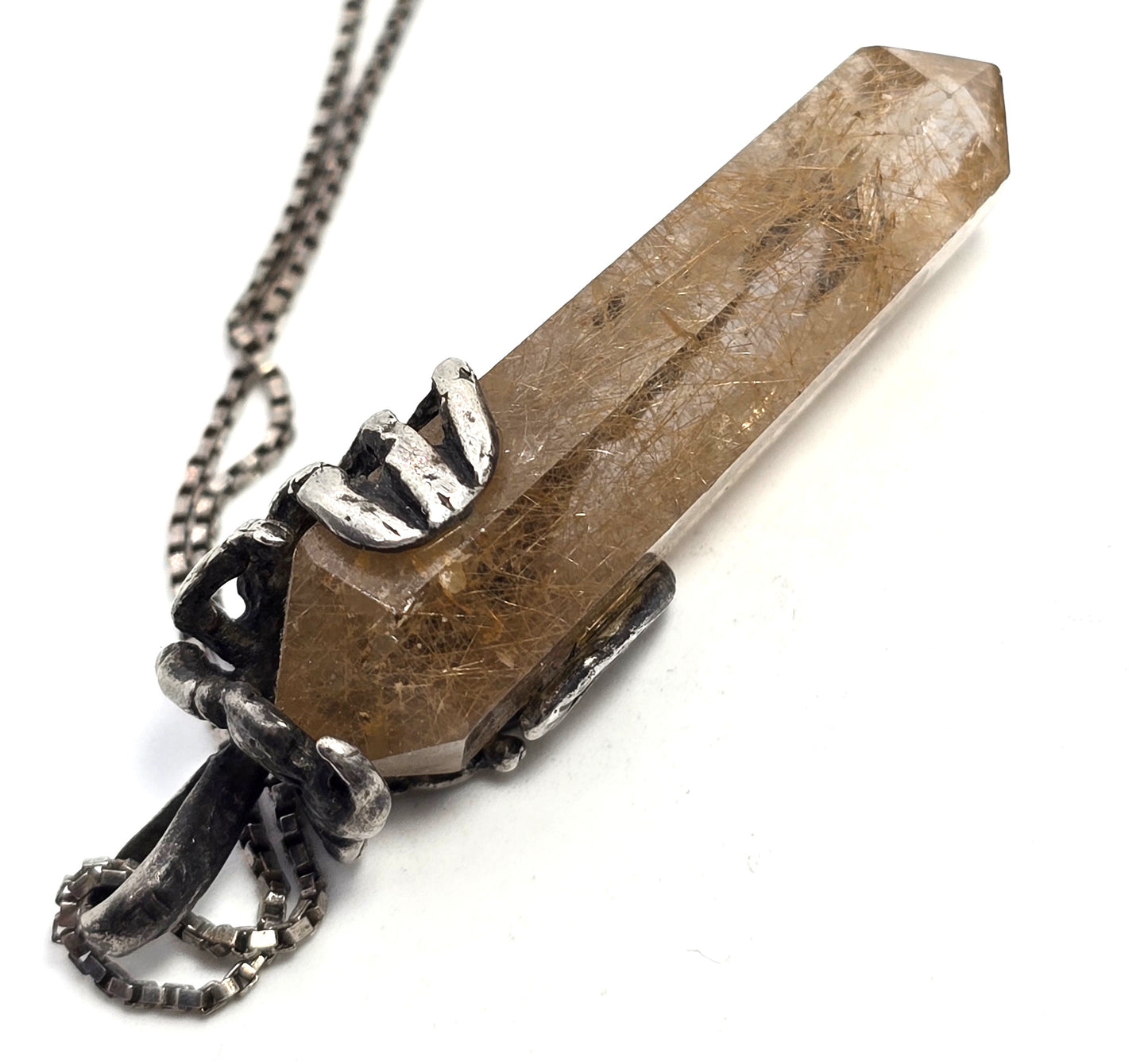 Brazilian Rutilated Quartz Scorpion sterling silver mystical vintage pendant necklace