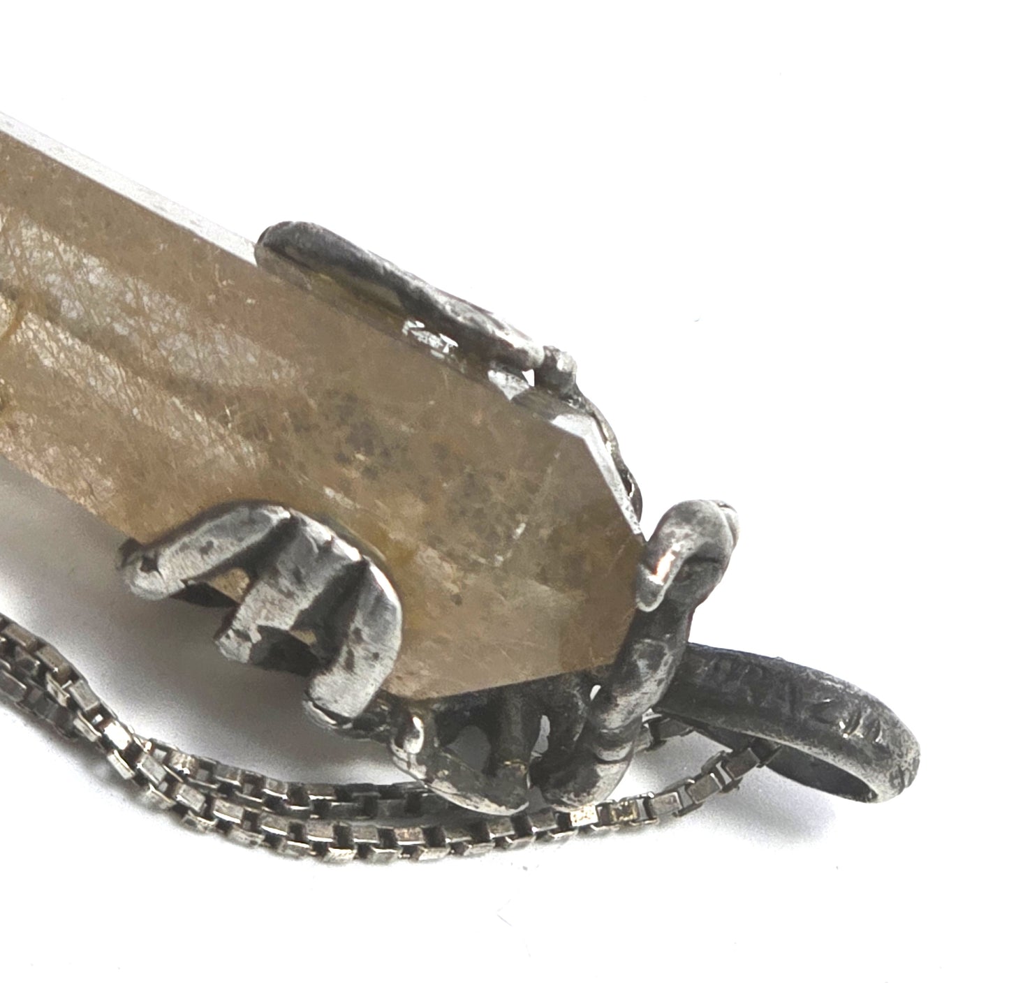 Brazilian Rutilated Quartz Scorpion sterling silver mystical vintage pendant necklace