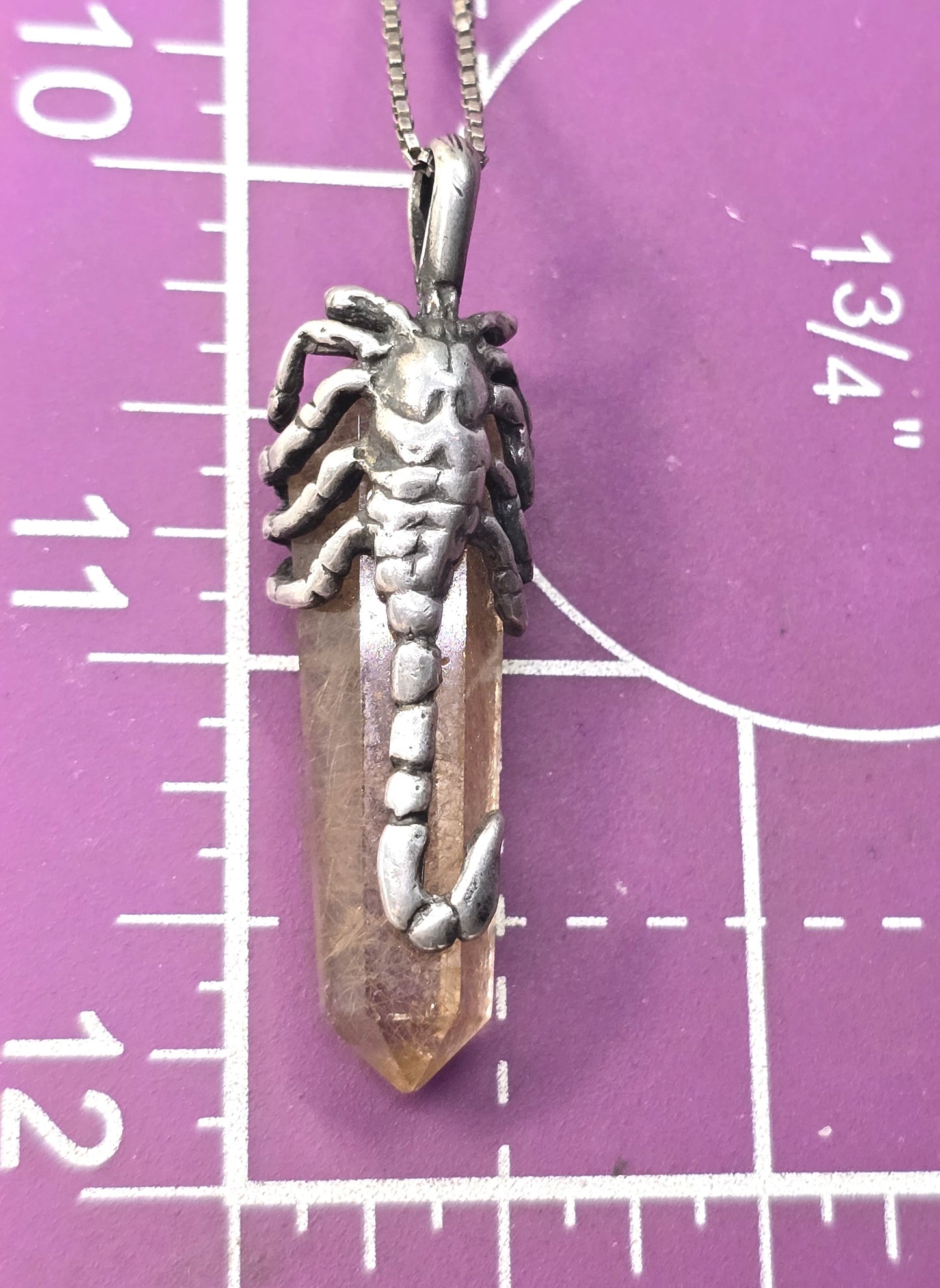 Brazilian Rutilated Quartz Scorpion sterling silver mystical vintage pendant necklace