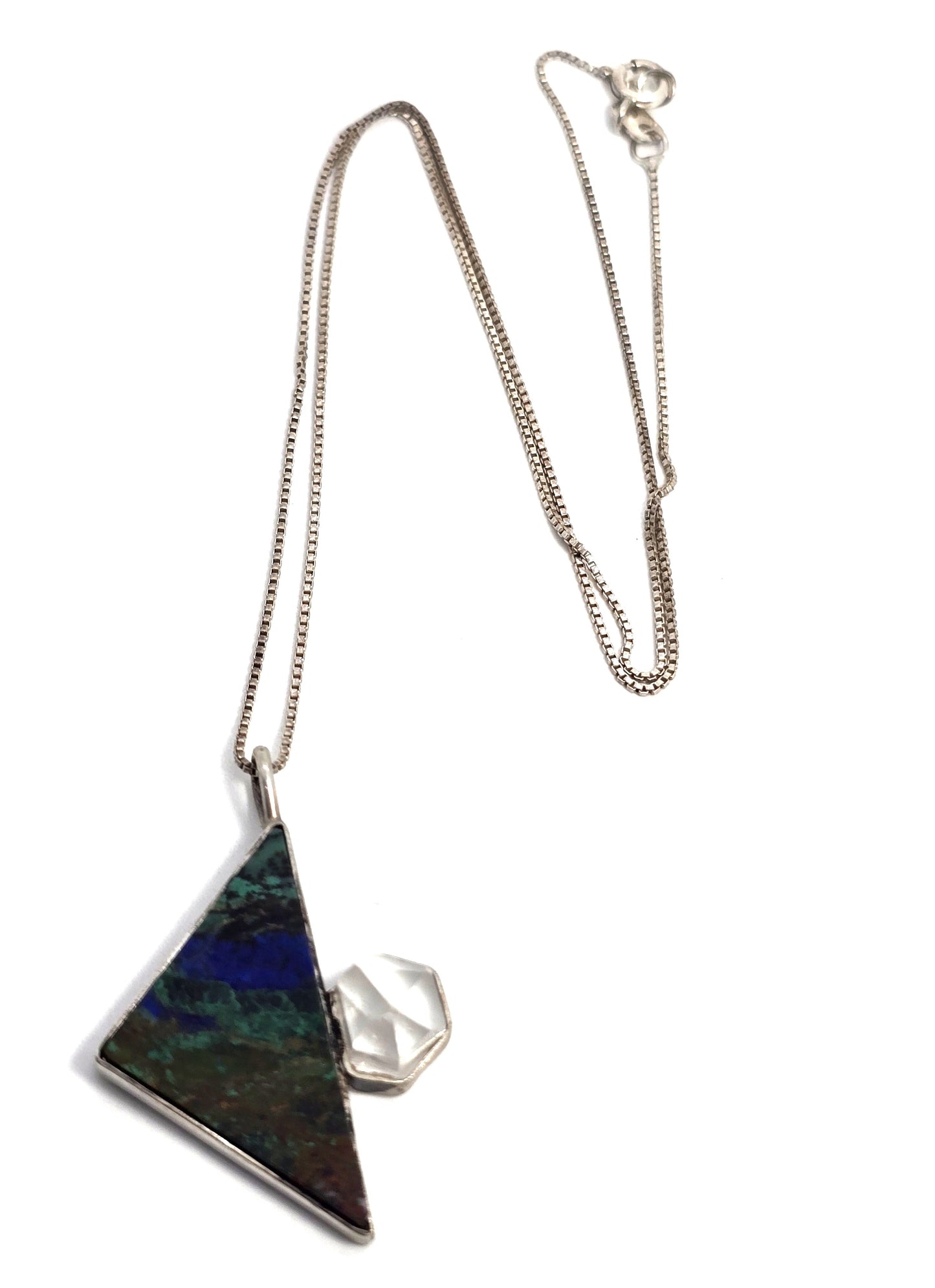 Chrysocolla Malachite Azurite Herkimer diamond vintage sterling silver necklace