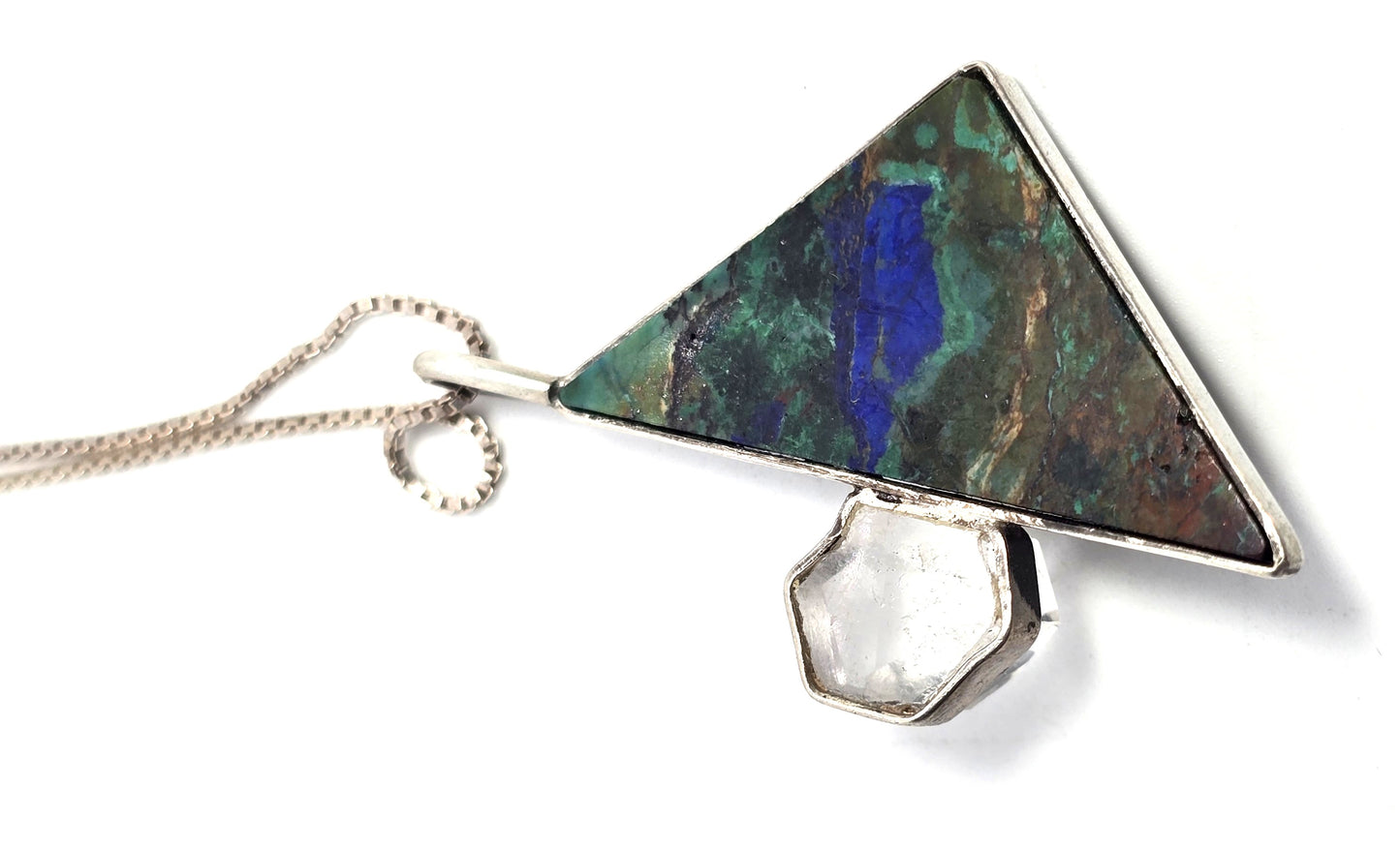 Chrysocolla Malachite Azurite Herkimer diamond vintage sterling silver necklace