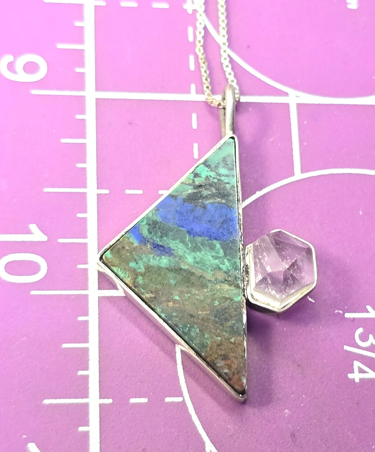 Chrysocolla Malachite Azurite Herkimer diamond vintage sterling silver necklace