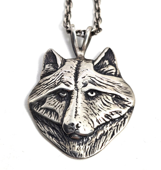 Viking wolf Men's vintage retro solid sterling silver pendant necklace