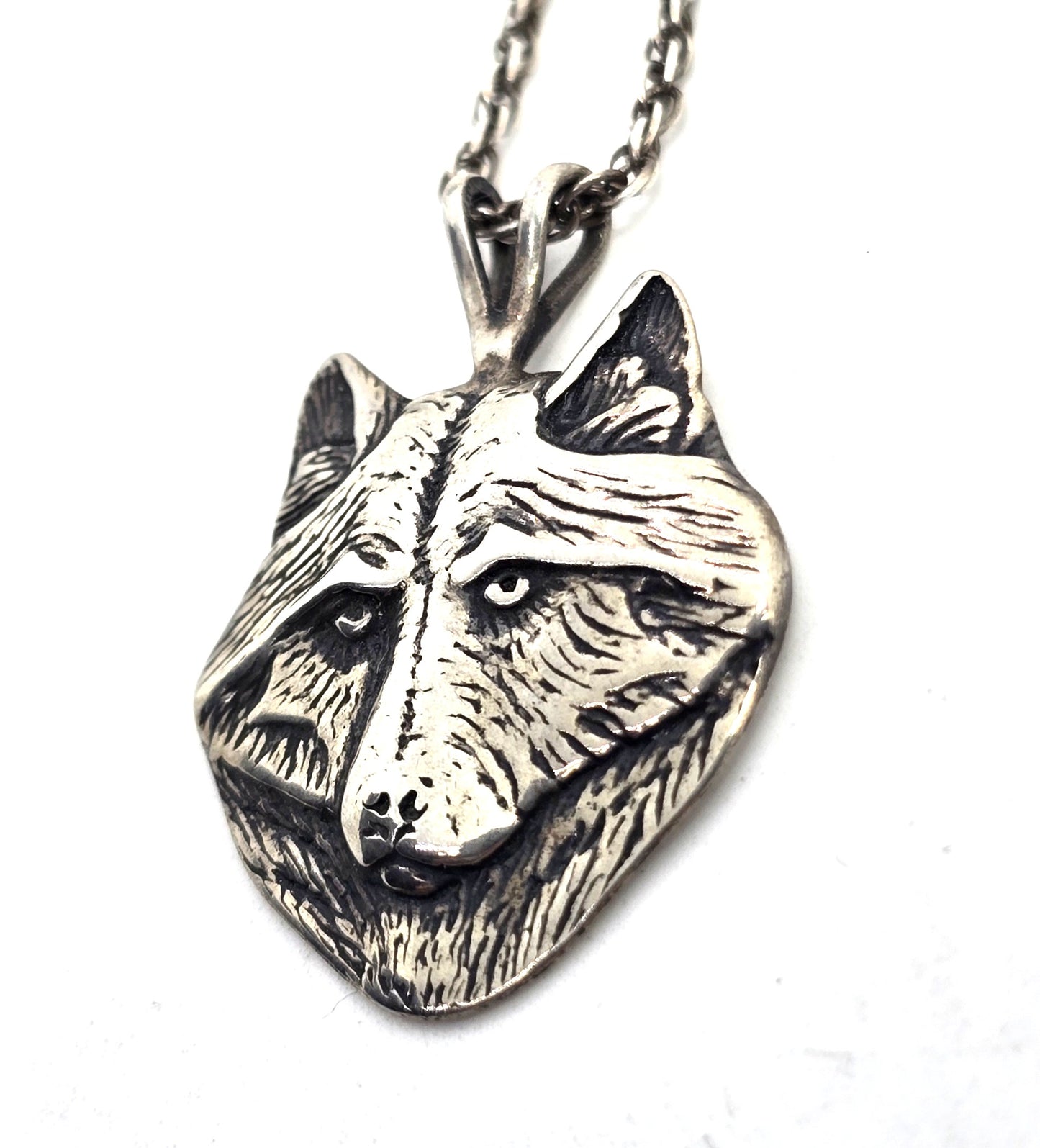 Viking wolf Men's vintage retro solid sterling silver pendant necklace