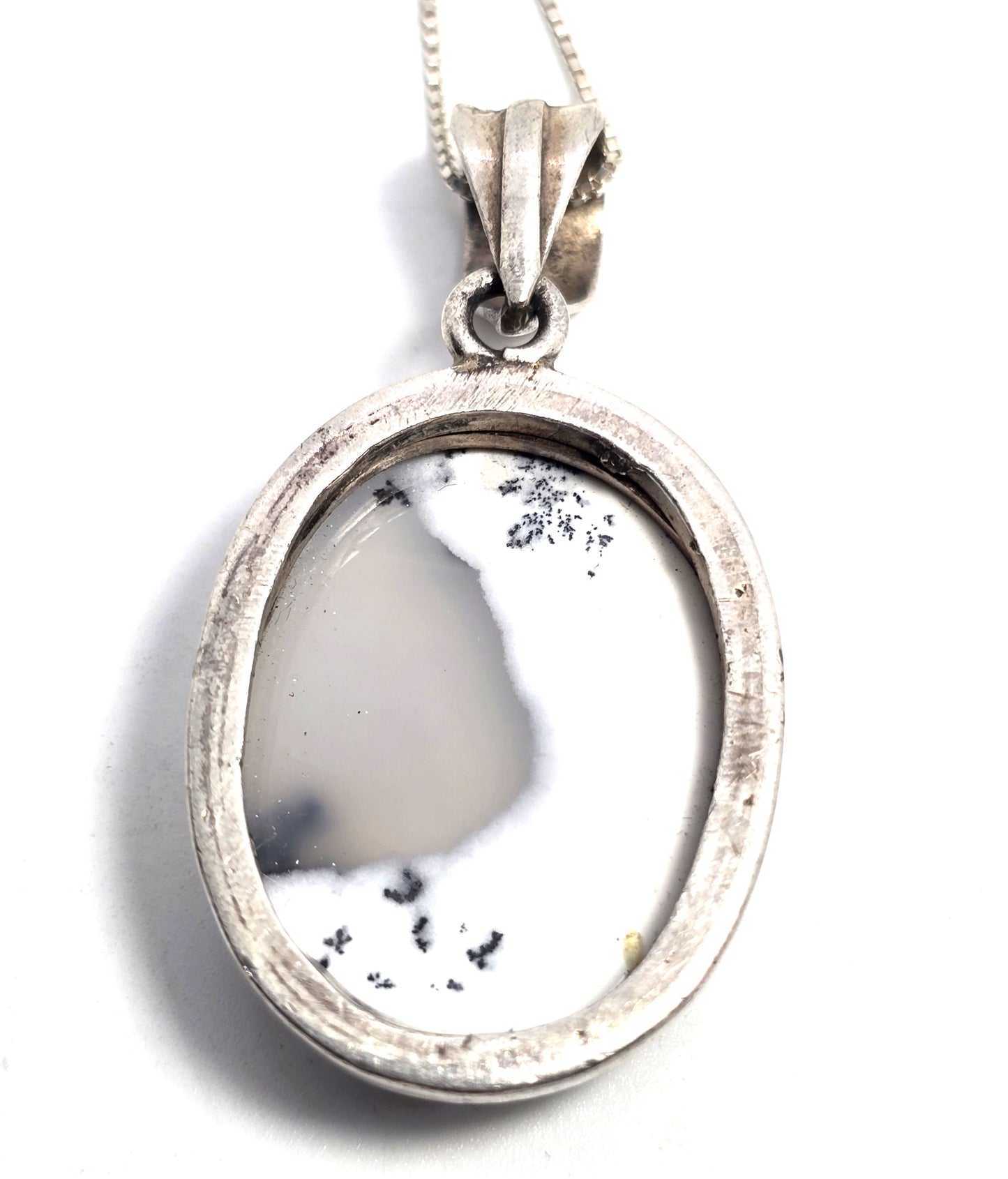 Dendritic agate opal gemstone sterling silver vintage pendant necklace
