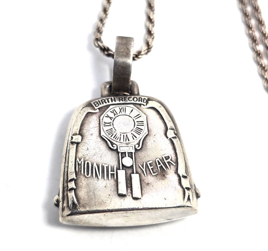 Webster Vintage Sterling Silver Cow bell birth announcement blank necklace