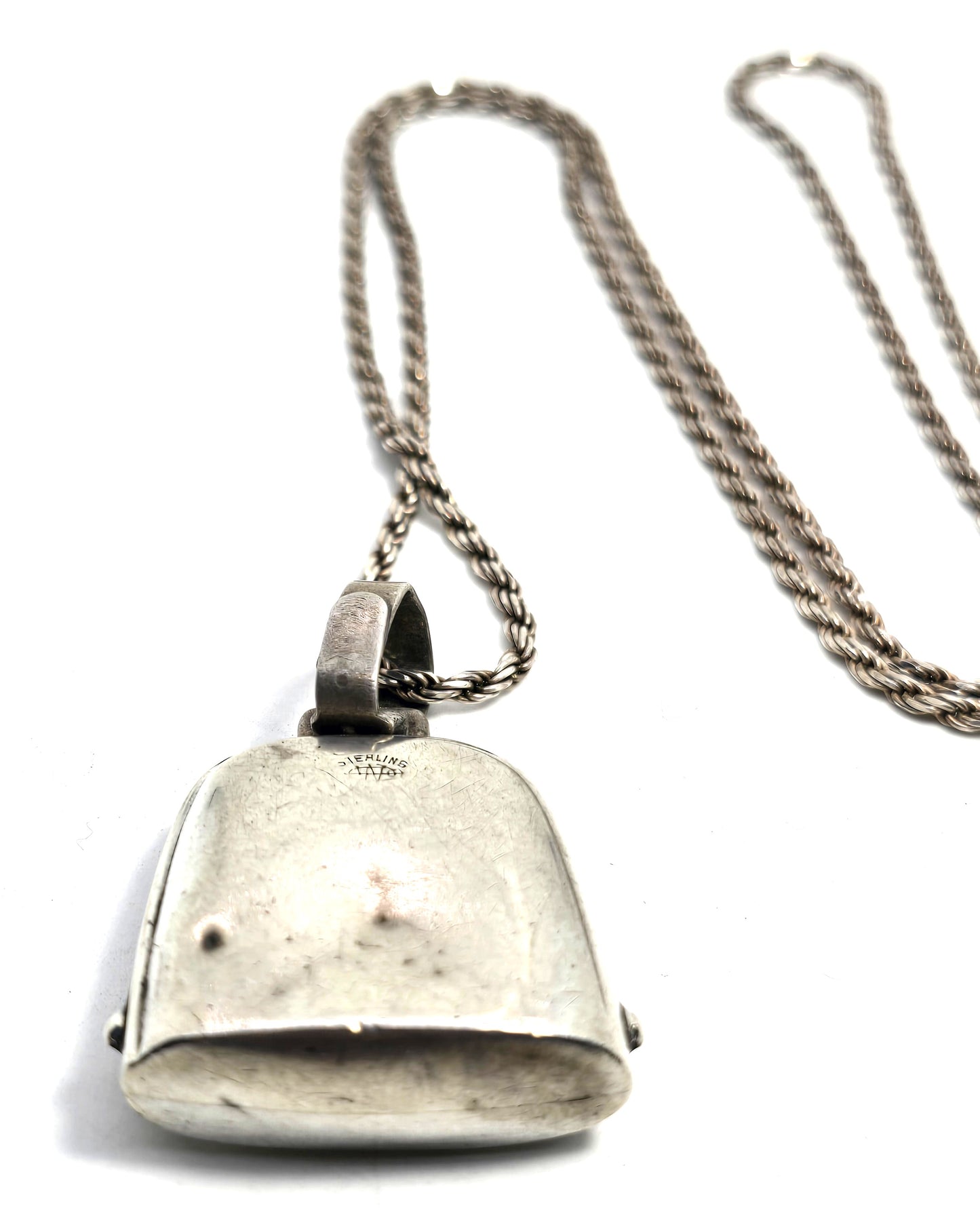Webster Vintage Sterling Silver Cow bell birth announcement blank necklace