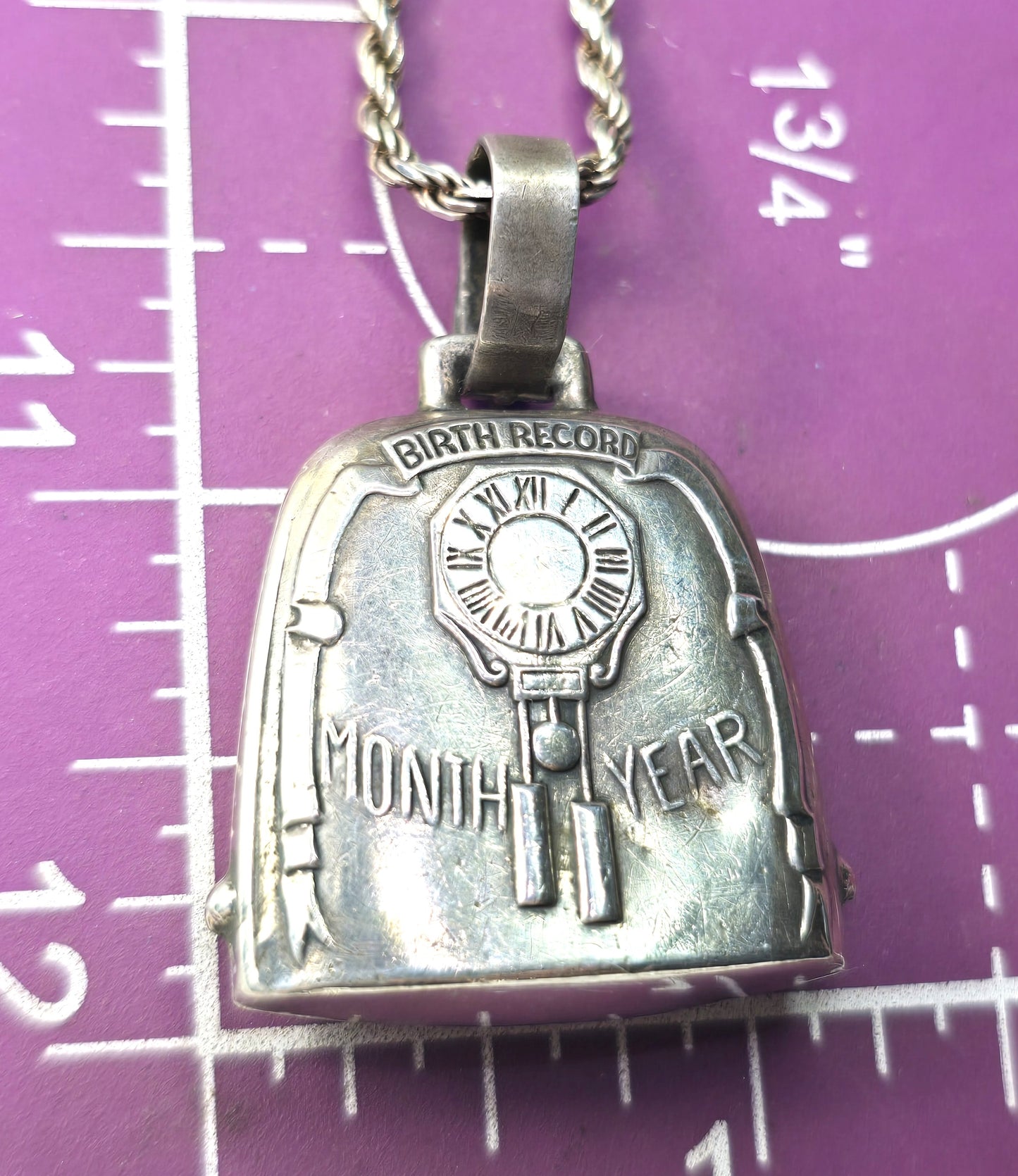 Webster Vintage Sterling Silver Cow bell birth announcement blank necklace