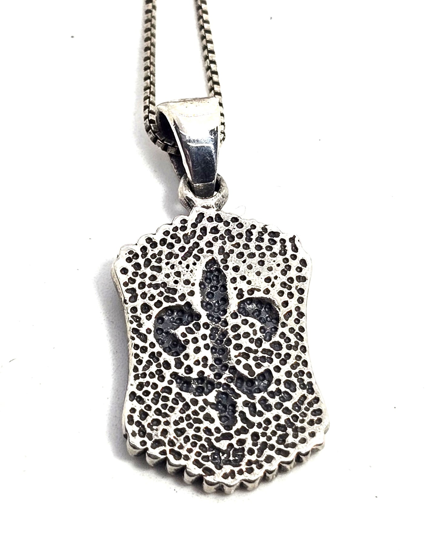 Fleur De Lis filigree scroll solid sterling silver signed pendant necklace