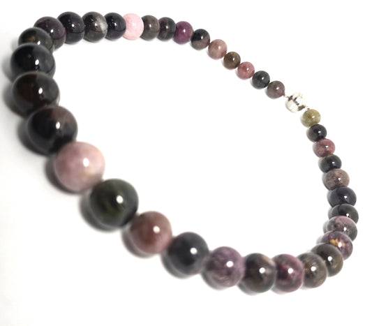 Rainbow Tourmaline graduated beaded gemstone sterling silver necklace magnetic