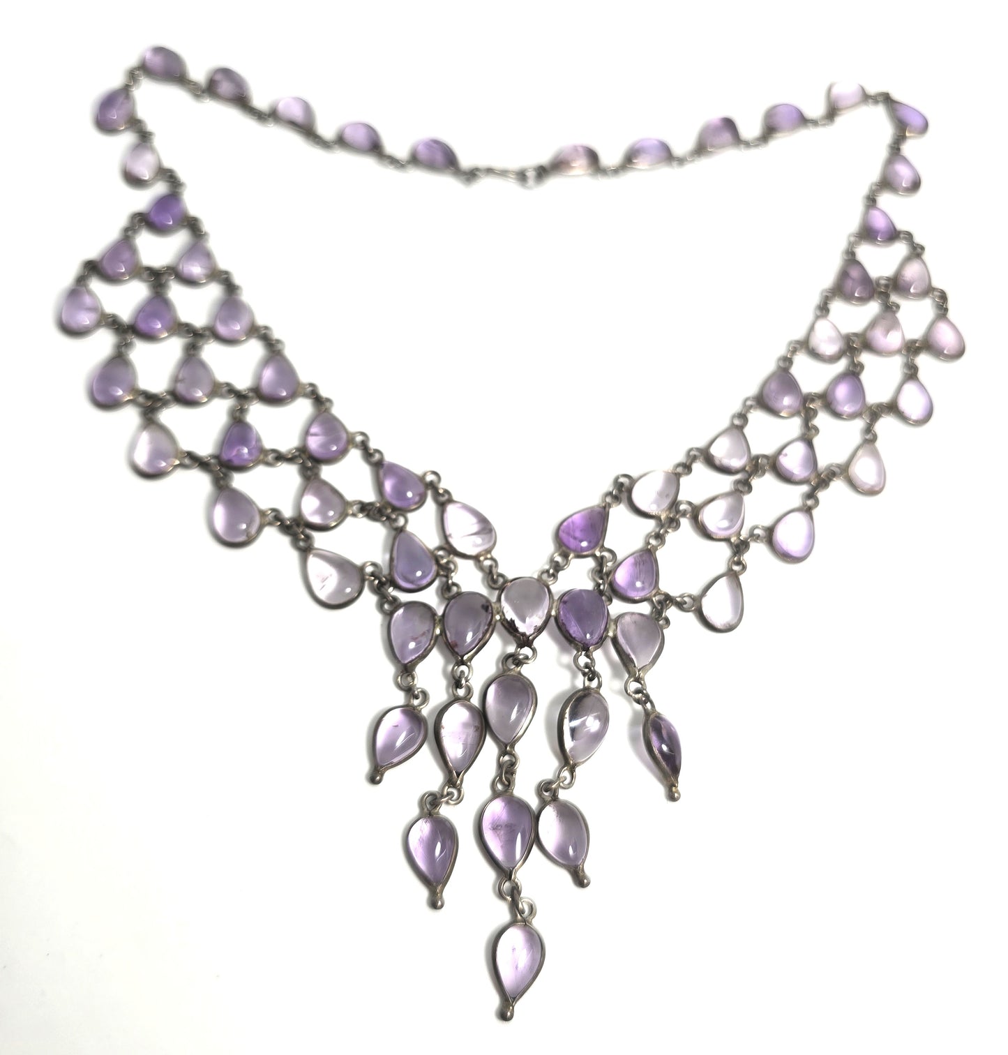 Amethyst purple gemstone sterling silver festoon vintage large statement necklace