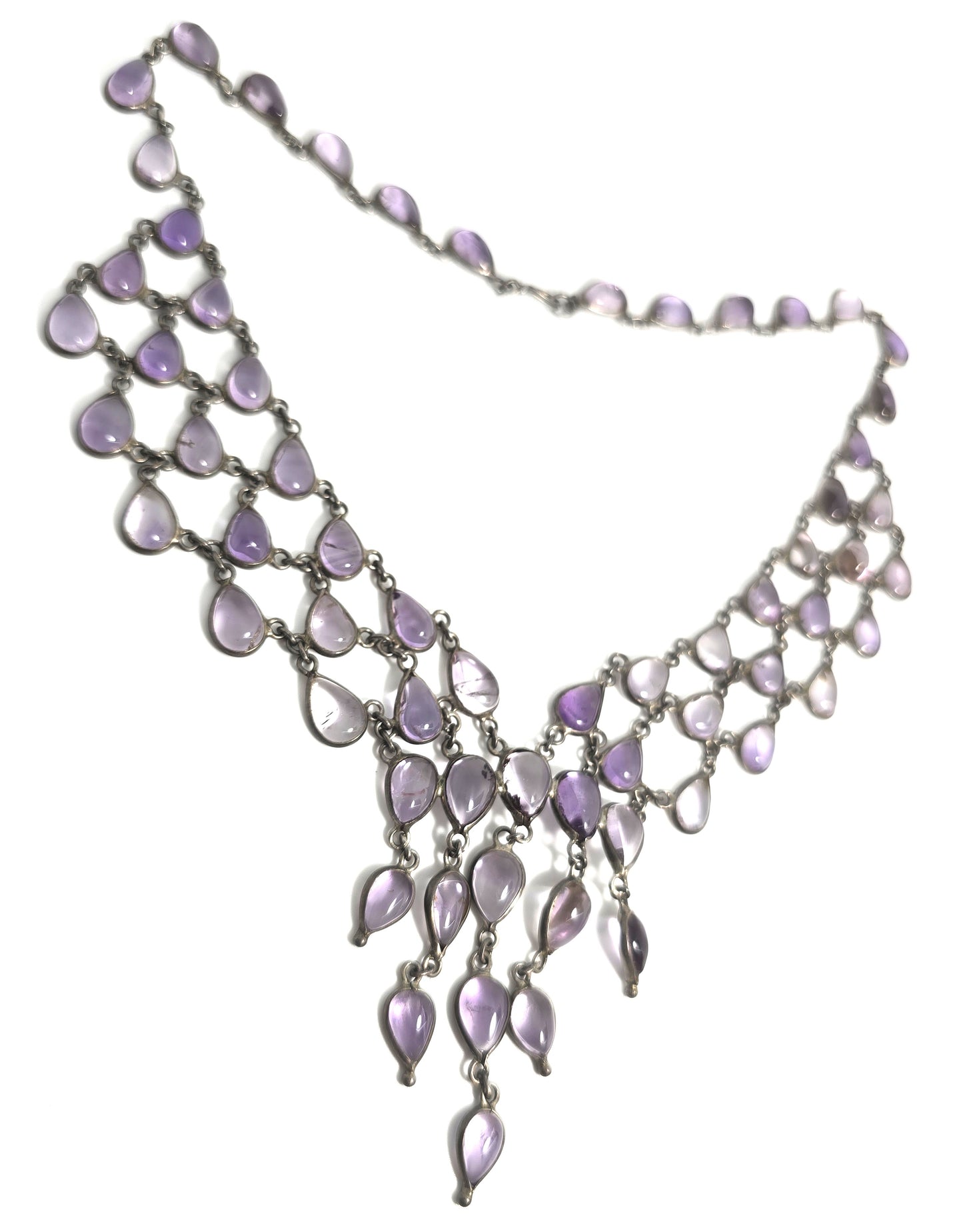 Amethyst purple gemstone sterling silver festoon vintage large statement necklace