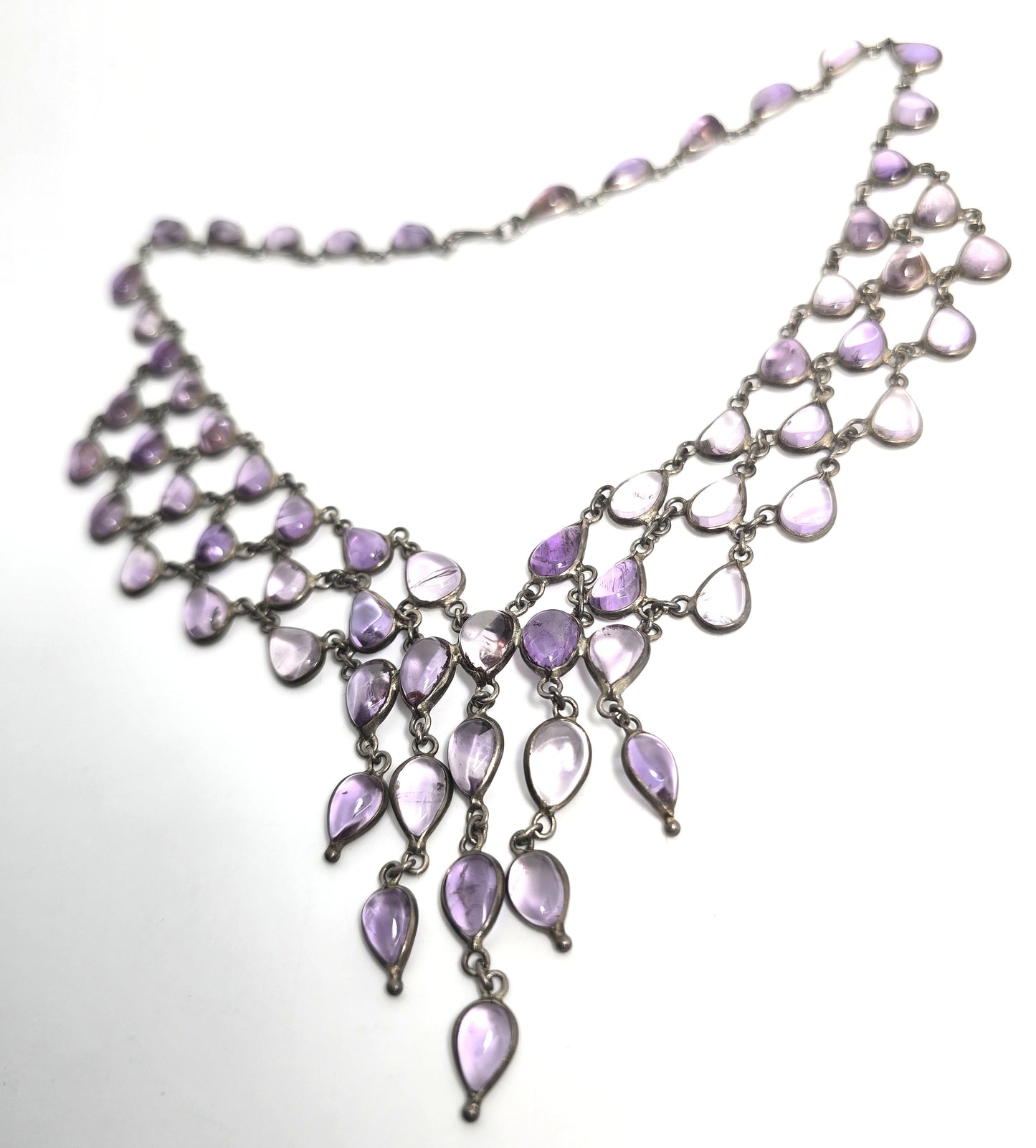Amethyst purple gemstone sterling silver festoon vintage large statement necklace