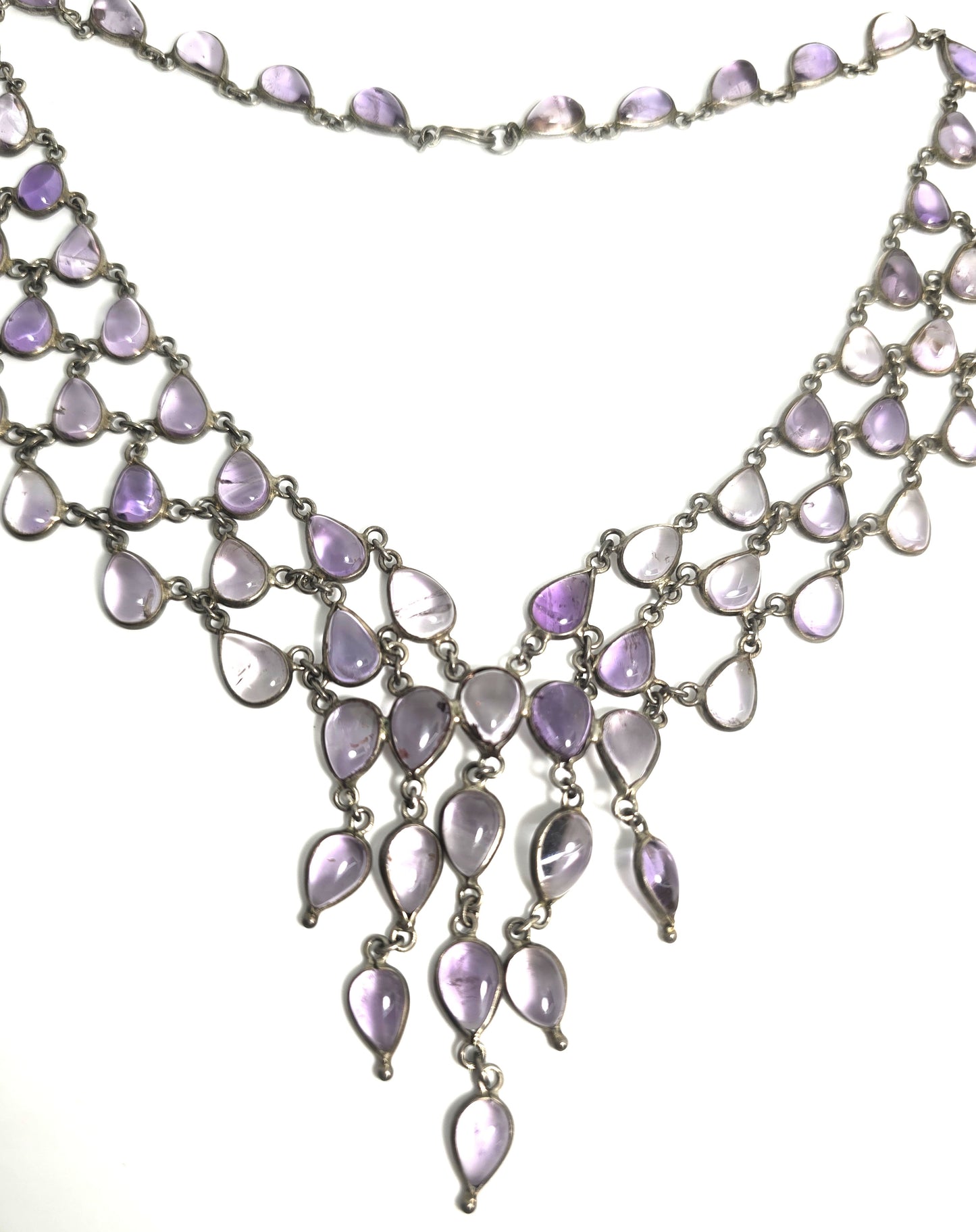 Amethyst purple gemstone sterling silver festoon vintage large statement necklace