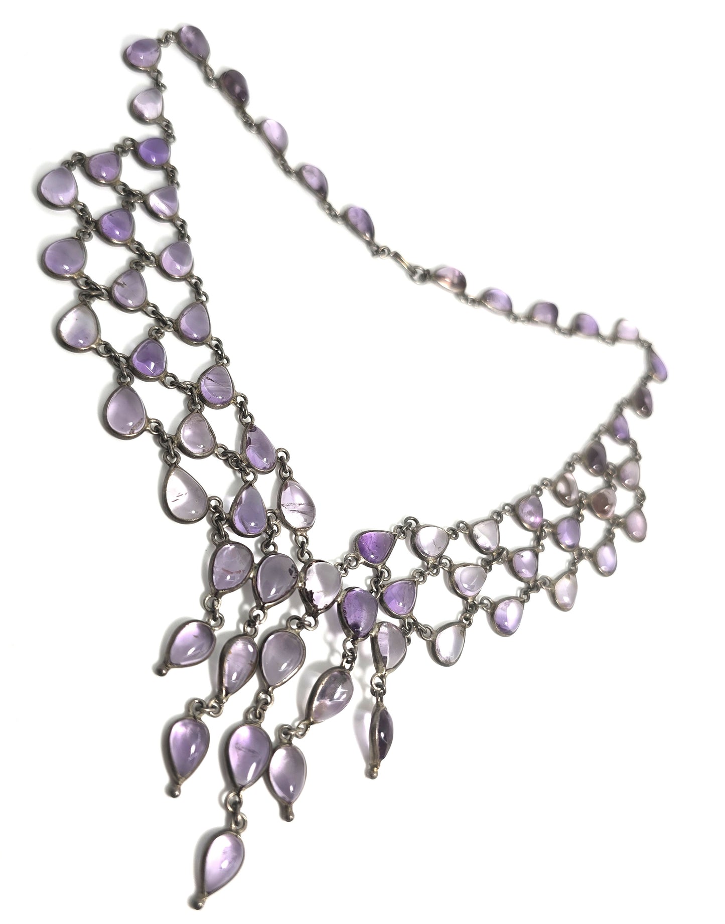 Amethyst purple gemstone sterling silver festoon vintage large statement necklace