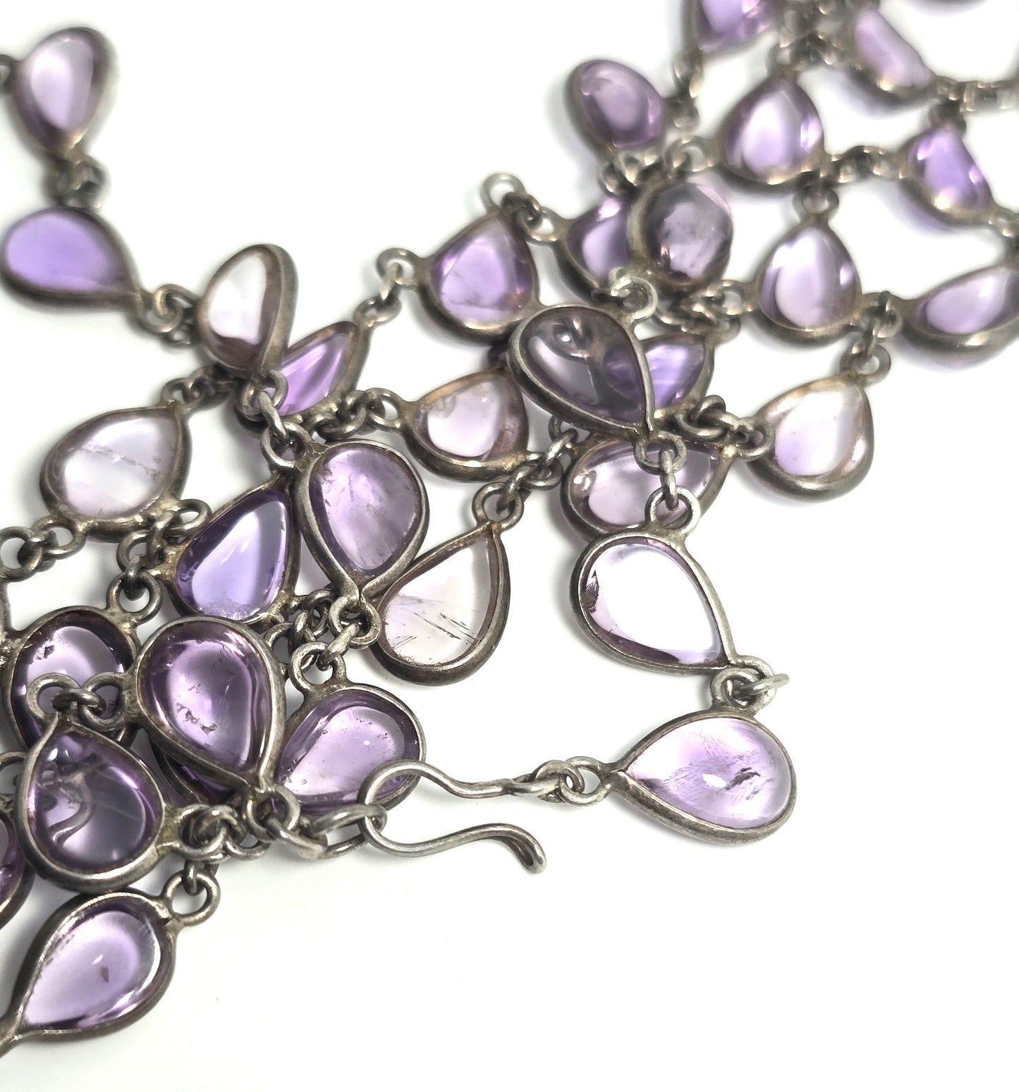 Amethyst purple gemstone sterling silver festoon vintage large statement necklace