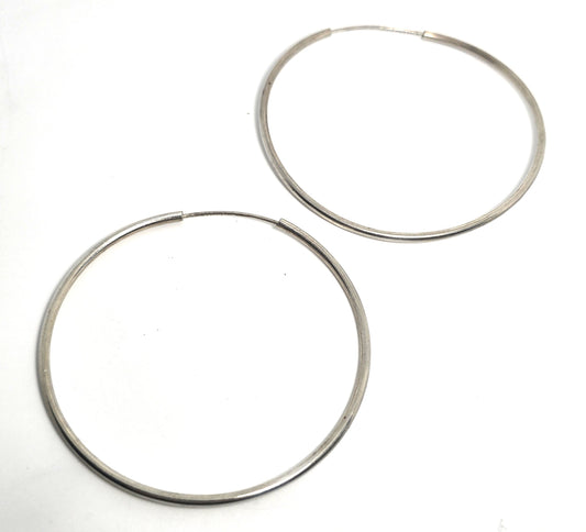 Mexican Large Thin silver internal threaded vintage 2.5 inch retro hoop earrings