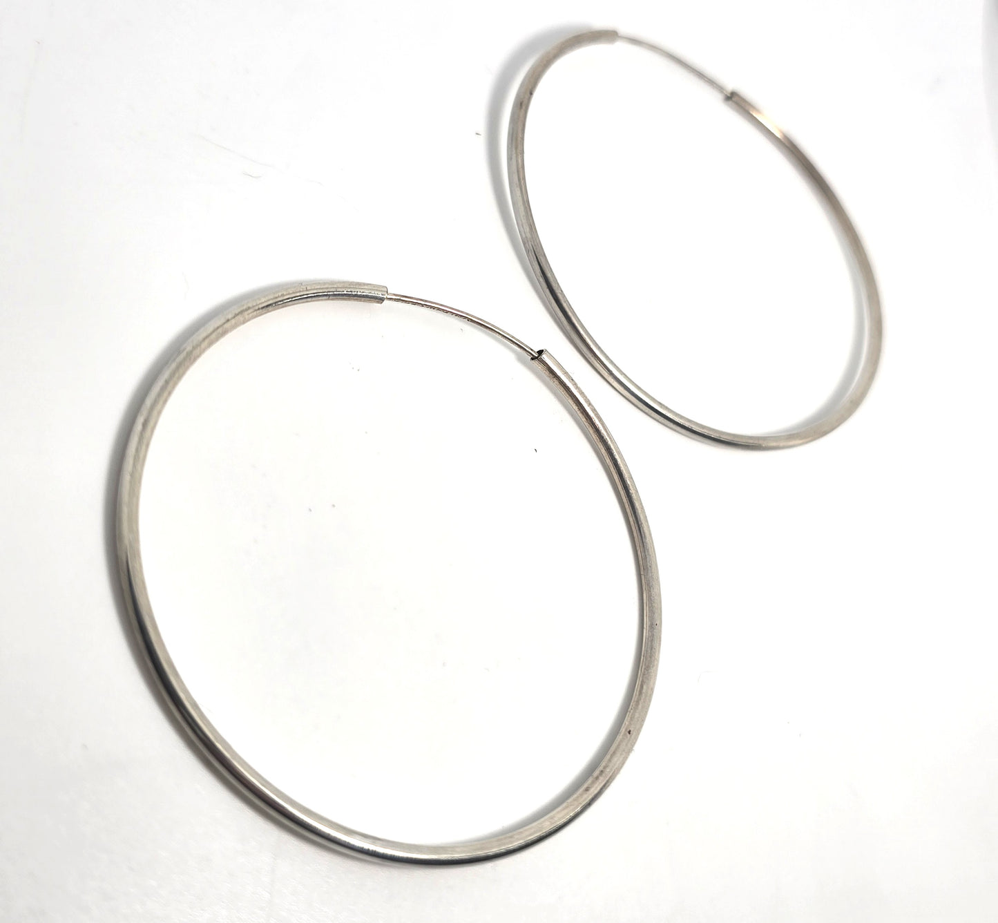 Mexican Large Thin silver internal threaded vintage 2.5 inch retro hoop earrings