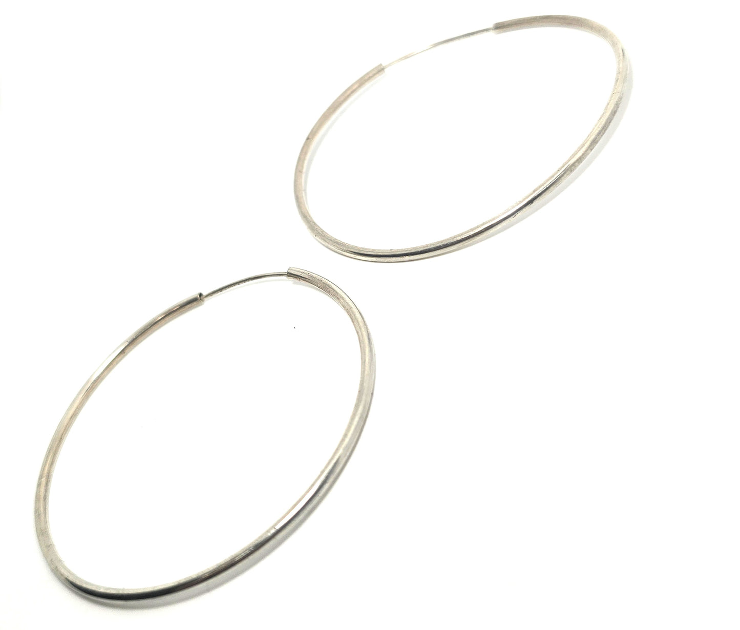 Mexican Large Thin silver internal threaded vintage 2.5 inch retro hoop earrings