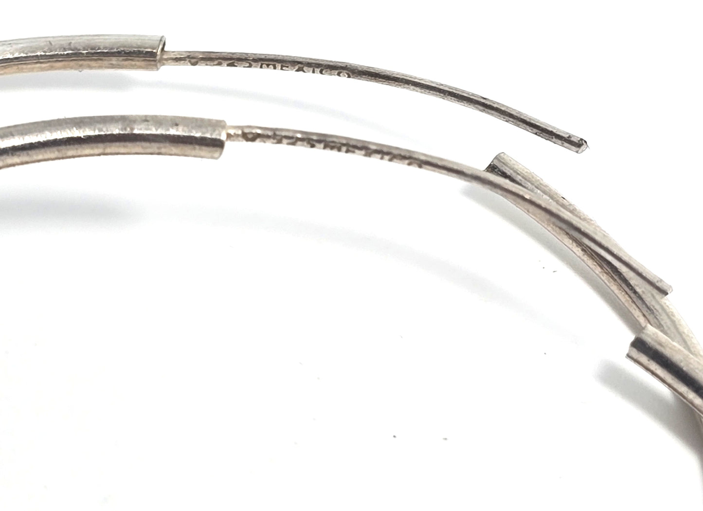 Mexican Large Thin silver internal threaded vintage 2.5 inch retro hoop earrings