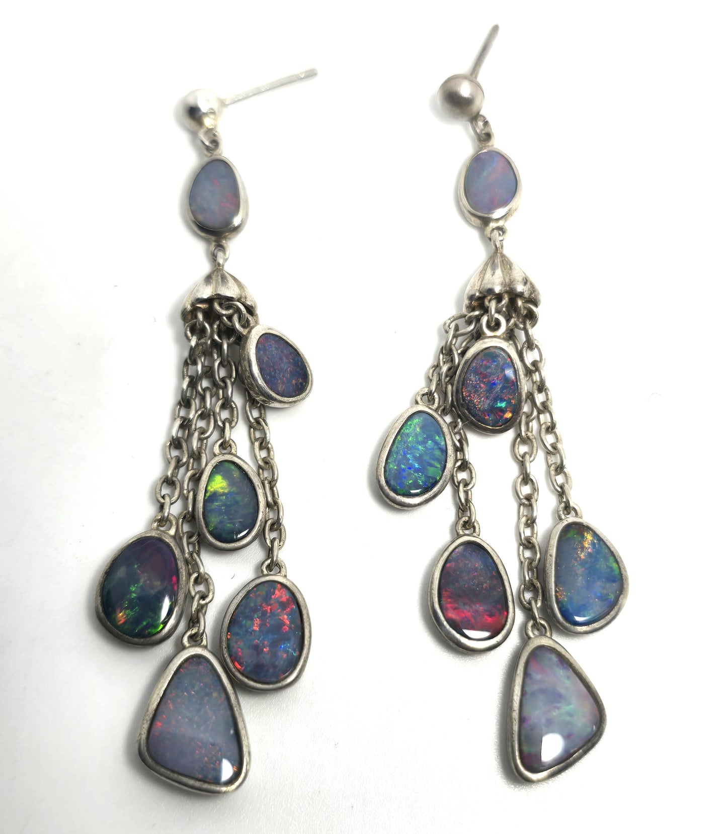 Whitney Kelly WK Blue opal triplet long drop sterling silver earrings