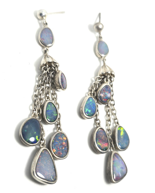 Whitney Kelly WK Blue opal triplet long drop sterling silver earrings