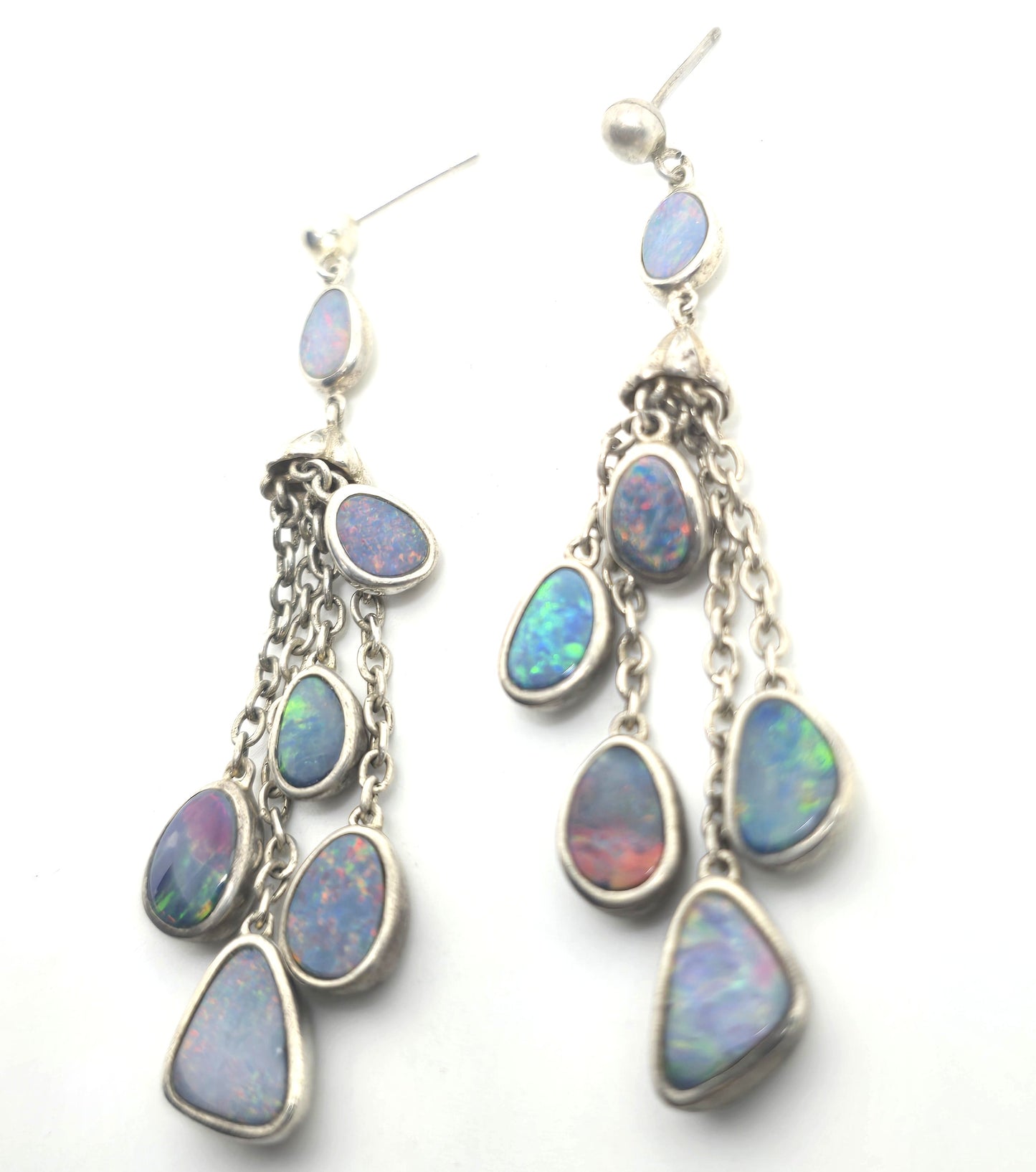 Whitney Kelly WK Blue opal triplet long drop sterling silver earrings