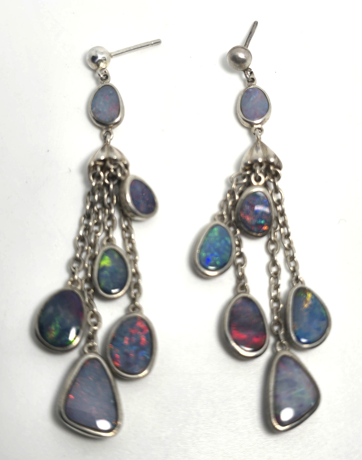 Whitney Kelly WK Blue opal triplet long drop sterling silver earrings