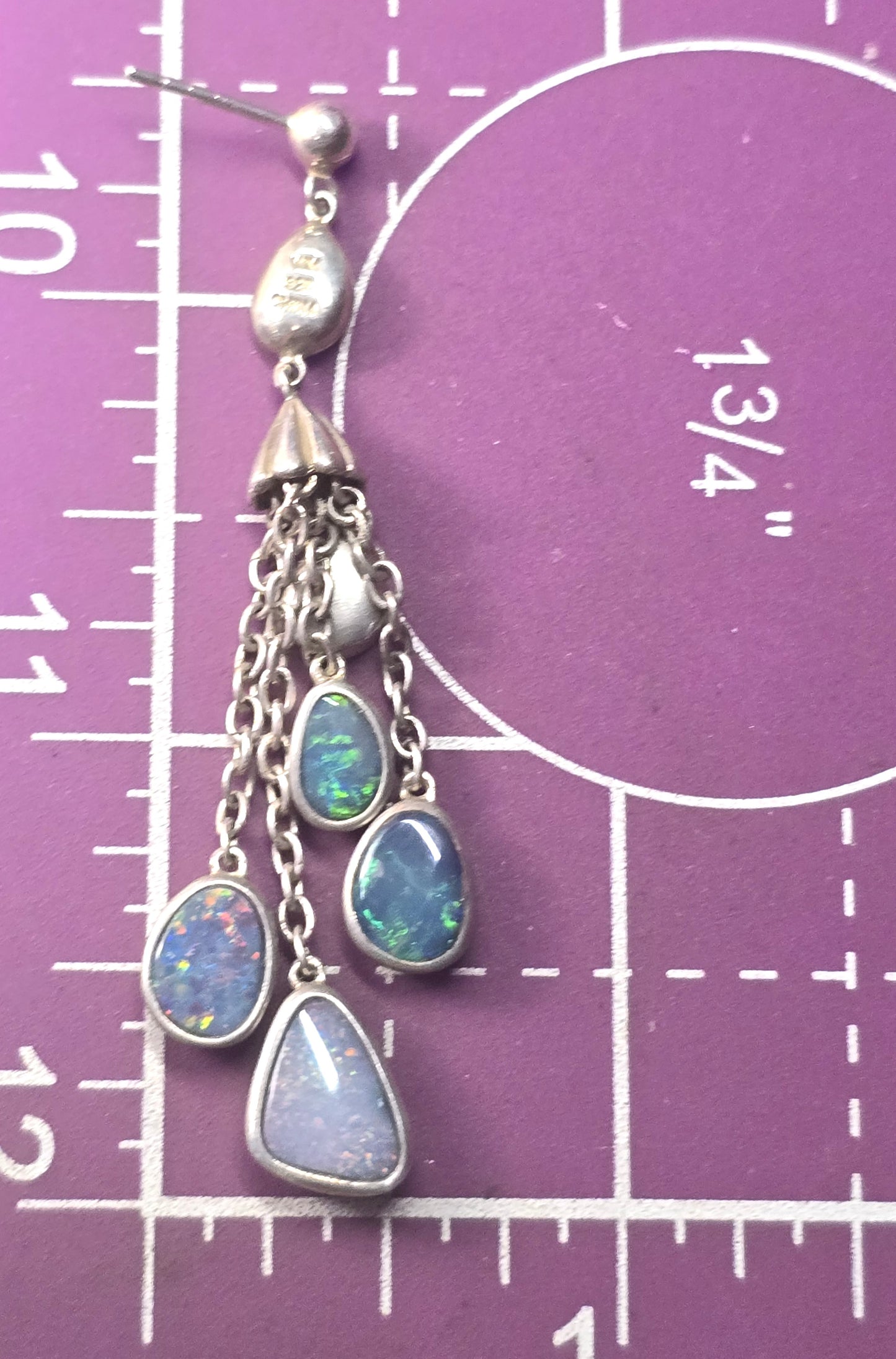 Whitney Kelly WK Blue opal triplet long drop sterling silver earrings