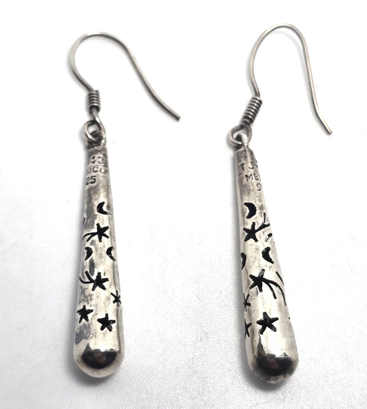 Crescent moon star celestial cone Mexico Taxco sterling silver vintage earrings