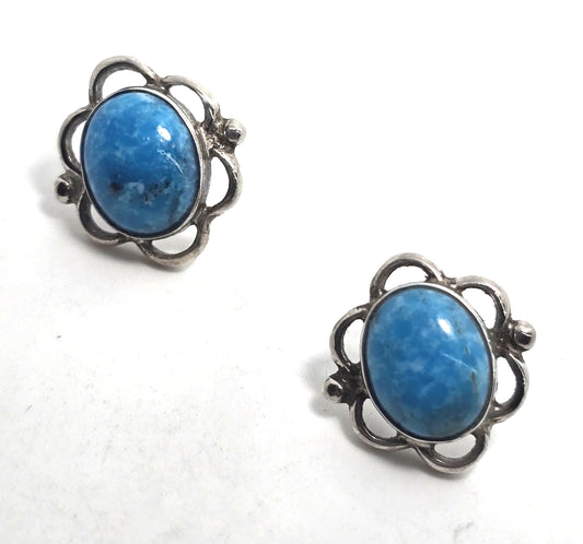 Denim Lapis scalloped vintage Southwestern sterling silver stud earrings