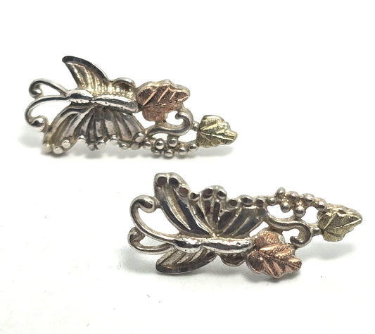 Black Hills Gold Coleman Co butterfly 12k gold sterling silver stud earrings