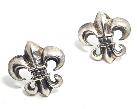 Fleur de Lis French Creole Mardi Gras sterling silver vintage stud earrings