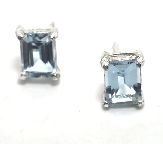Blue Topaz 1.4 Ct sterling silver emerald cut stud earrings