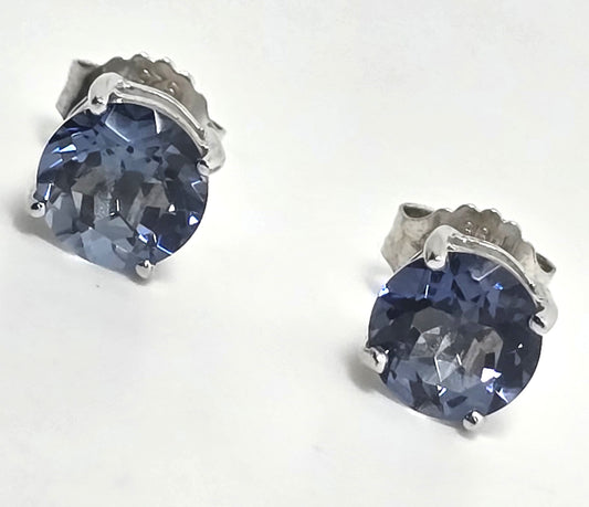 Tanzanite 2ct large round faceted BBJ sterling silver stud earrings