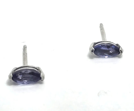 Tanzanite petite marquis cut prong set sterling silver BBJ stud earrings