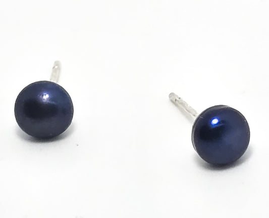 Blue pearl FAS 5.75mm signed sterling silver stud earrings