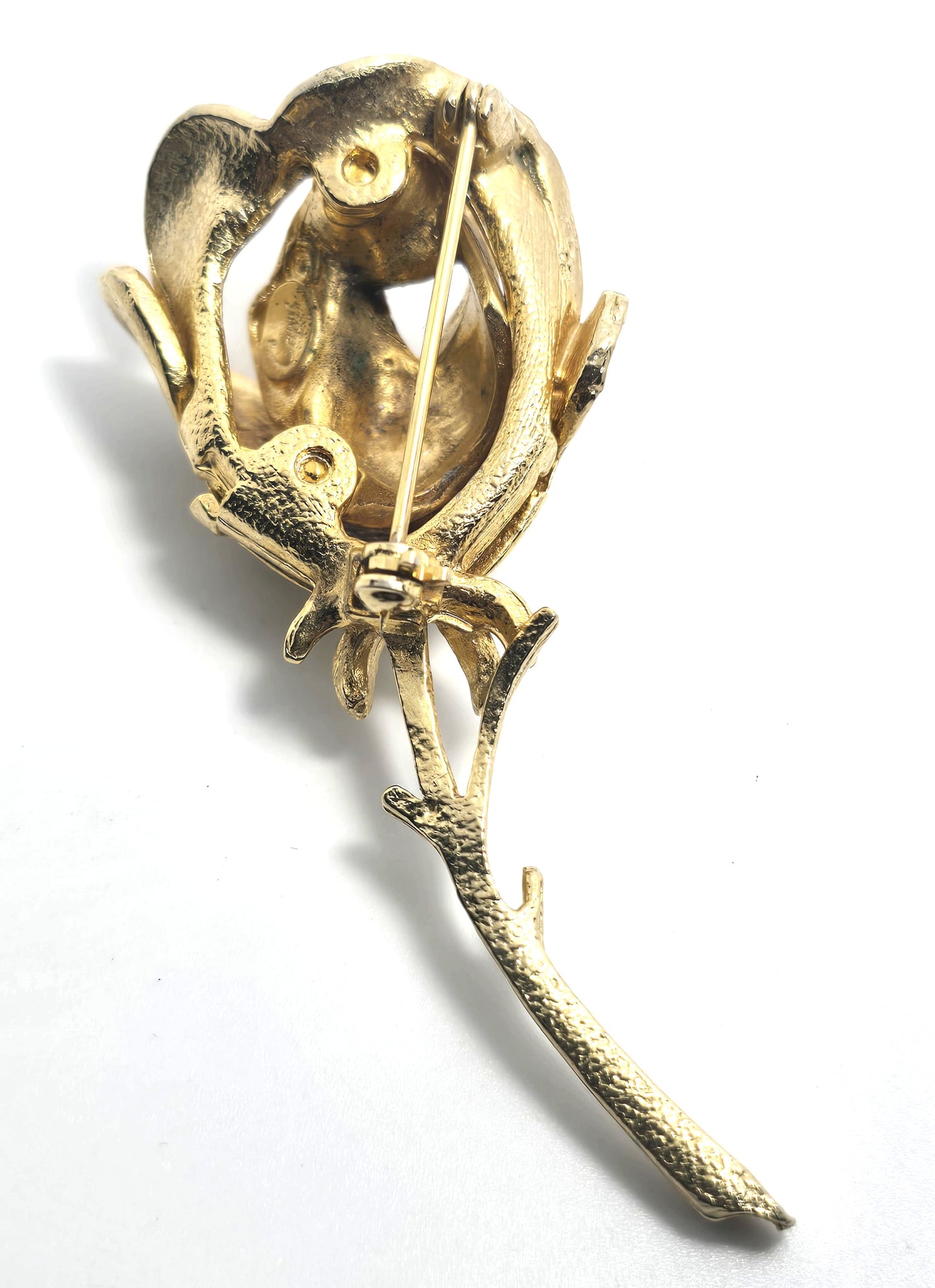 Capri faux pearl long stem rose gold toned vintage signed flower brooch