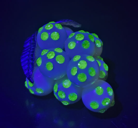 Austrian Uranium glass rhinestone Forbidden Fruit Lucite grape vintage brooch